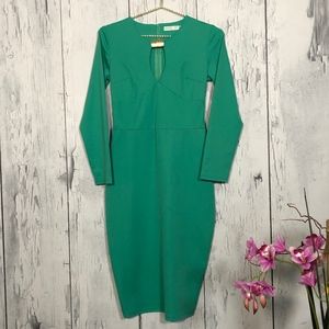 Shang Ya Green Stretch Dress Gold Collar Detail